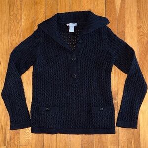 REBECCA TAYLOR Pullover Knit Sweater Baby Alpaca Black Button Medium